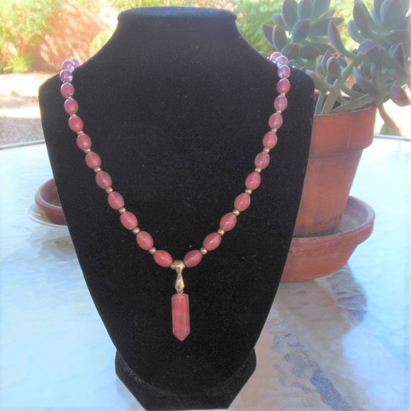 Pink Glass Beaded Necklace 25" - Picture 1 of 3